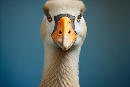 Portrait of a white-headed goose on a blue background.の素材