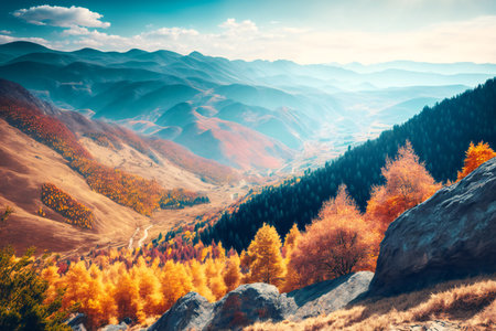Colorful autumn landscape in the Carpathian mountains. Ukraine, Europe.の素材