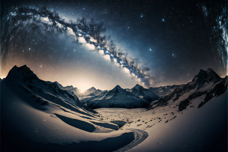 Mountain landscape with snow and stars. Elements of this image furnishedの素材
