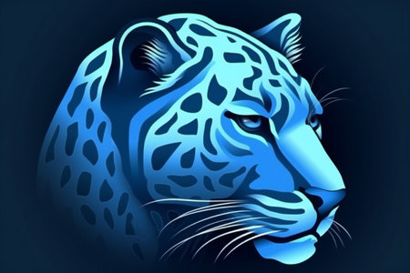 Illustration of a blue leopard head on a dark background.の素材