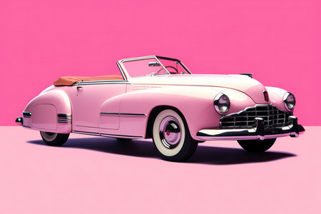 Pink retro cabriolet on a pink background.の素材