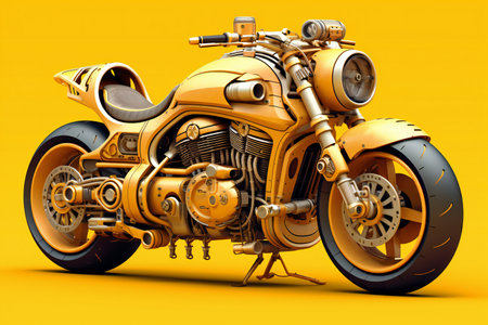 Modern chopper motorcycle on yellow background.の素材