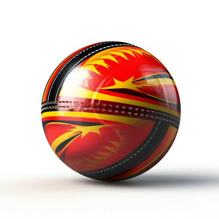 A cricket ball with the national flag of Papua New Guinea on itの素材