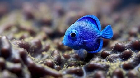 Blue discus fish in aquarium, close-up view. Marine lifeの素材
