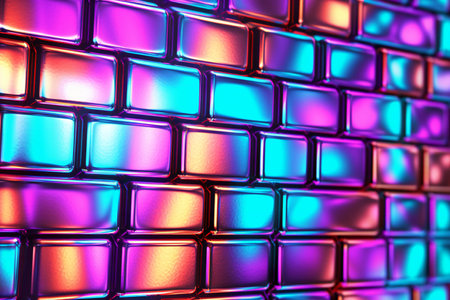 abstract background of a metal wall with multi-colored glass cubesの素材