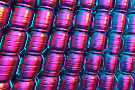 oil barrels in blue and pink neon light.の素材