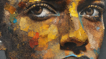 Close-up of a beautiful woman's face painted with oil paintの素材