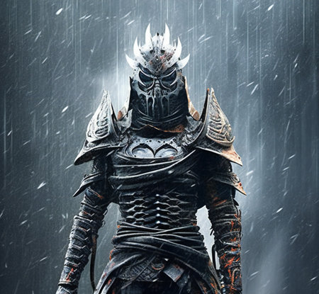 Fantasy knight in the rain. Fantasy.の素材