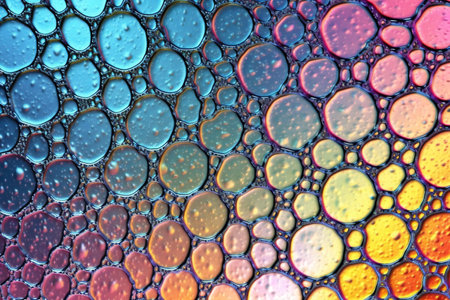 Colorful abstract background of oil drops on water. Circles and ovals.の素材