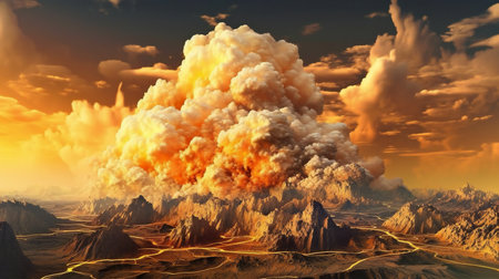 Fantasy alien planet. Mountain and volcano.の素材