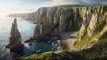 Panoramic view of Etretat in Normandy, France.の素材
