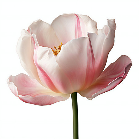 White and pink tulip isolated on white background. Close-up.の素材