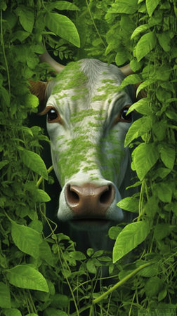 Cow in the green foliage,の素材