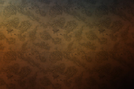 Old grunge background with delicate floral pattern in brown and yellow colorsの素材