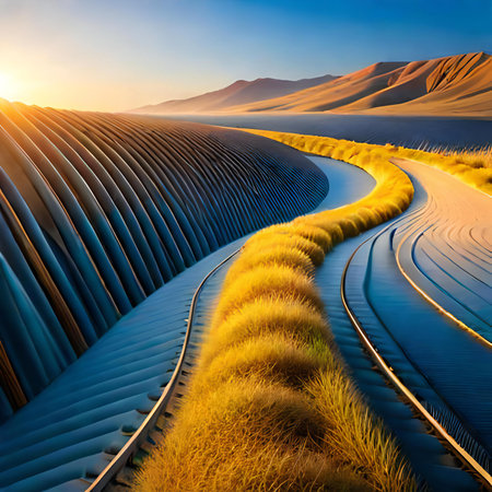 Futuristic road in the middle of the sand dunes.の素材