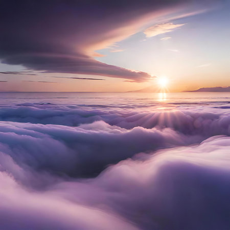 Beautiful sunset above the clouds. Colorful sunset over the clouds.の素材