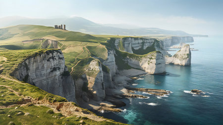 Panoramic view of Etretat, Normandy, France.の素材