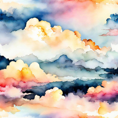 Seamless watercolor background with clouds. Hand-drawn illustration.の素材