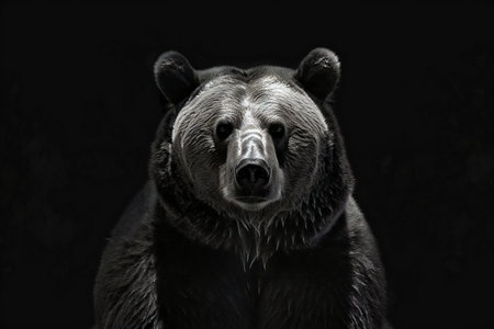 Portrait of a grizzly bear on a dark background. Studio shot.の素材