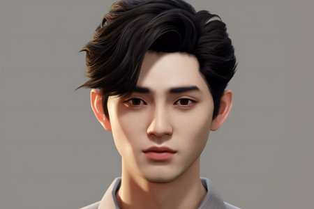 Portrait of a young man with black hair.の素材