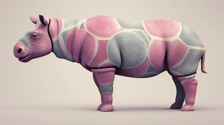 Pink rhinoceros with colorful pattern on the skin.の素材