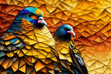 Abstract background with two birds in the form of a colorful mosaic.の素材