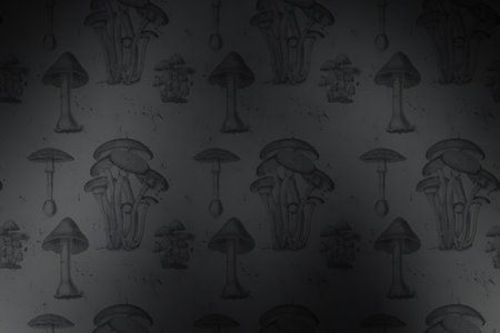 Illustration of mushrooms on a dark background. Monochrome.の素材