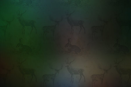 Deer silhouettes on a green background with a blurred background.の素材