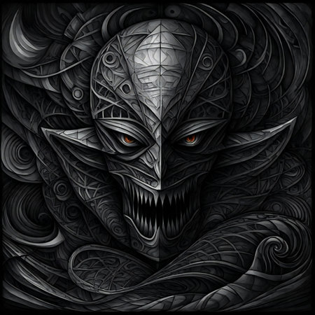 Illustration of a monster in the form of a skull.の素材