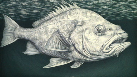 Drawing of a fish on a blackboard. Hand-drawn illustration.の素材