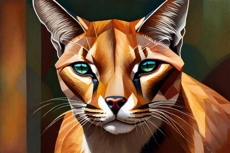 Digital painting of the face of a wild cat in orange tones.の素材