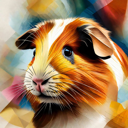 Illustration of a guinea pig on abstract colorful background, digital paintingの素材