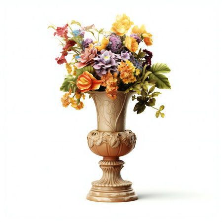 bouquet of colorful flowers in vase isolated on white backgroundの素材