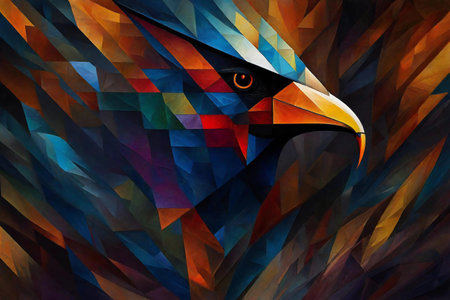 eagle head on abstract multicolored background.の素材