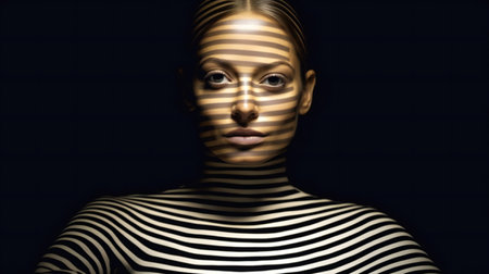 Portrait of a beautiful woman with gold stripes on her face.の素材
