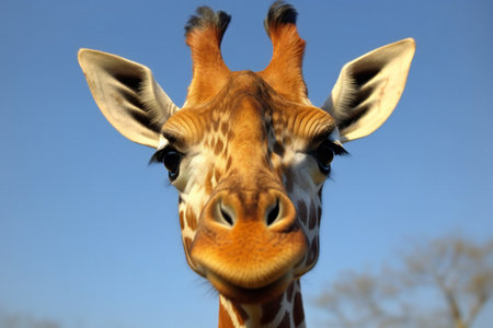 Portrait of a giraffe on a background of the blue skyの素材