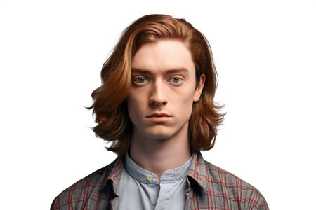 Portrait of a young red-haired man on a white backgroundの素材