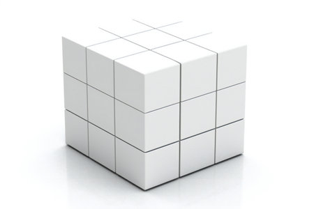illustration of a white cube isolated on a white background.の素材