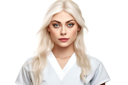 Portrait of a beautiful young woman doctor on a white background.の素材