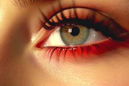 Close-up of a beautiful woman's eye with long eyelashesの素材