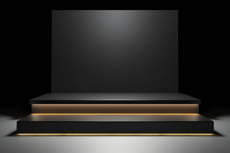 Black podium on dark background. Mock up,の素材