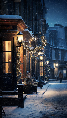 Snowy street in the old town of Gdansk, Polandの素材