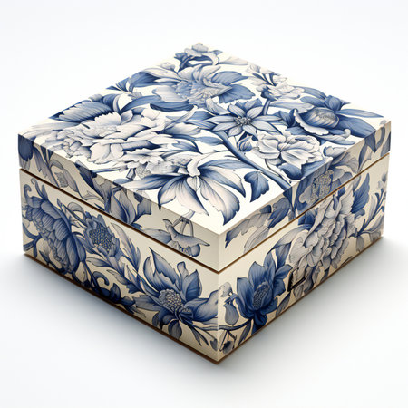 Gift box with blue flowers on white background.の素材