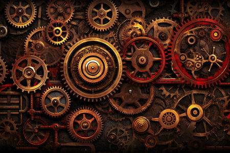 Gears and cogwheels on a dark background.の素材