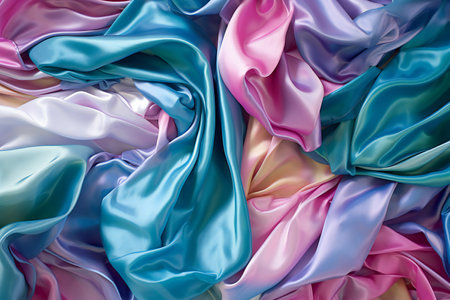 abstract background of multicolored silk or satin fabric textureの素材