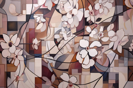 floral mosaic on the facade of a building in the city of Barcelonaの素材