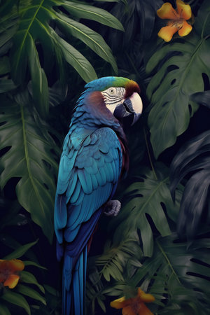 Beautiful macaw parrot in the jungle,の素材