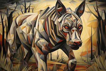 Digital painting of a wild dog in the forest. Digital illustration.の素材