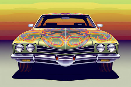 Retro car with colorful pattern.の素材