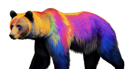 a colorful grizzly bear isolated on white backgroundの素材